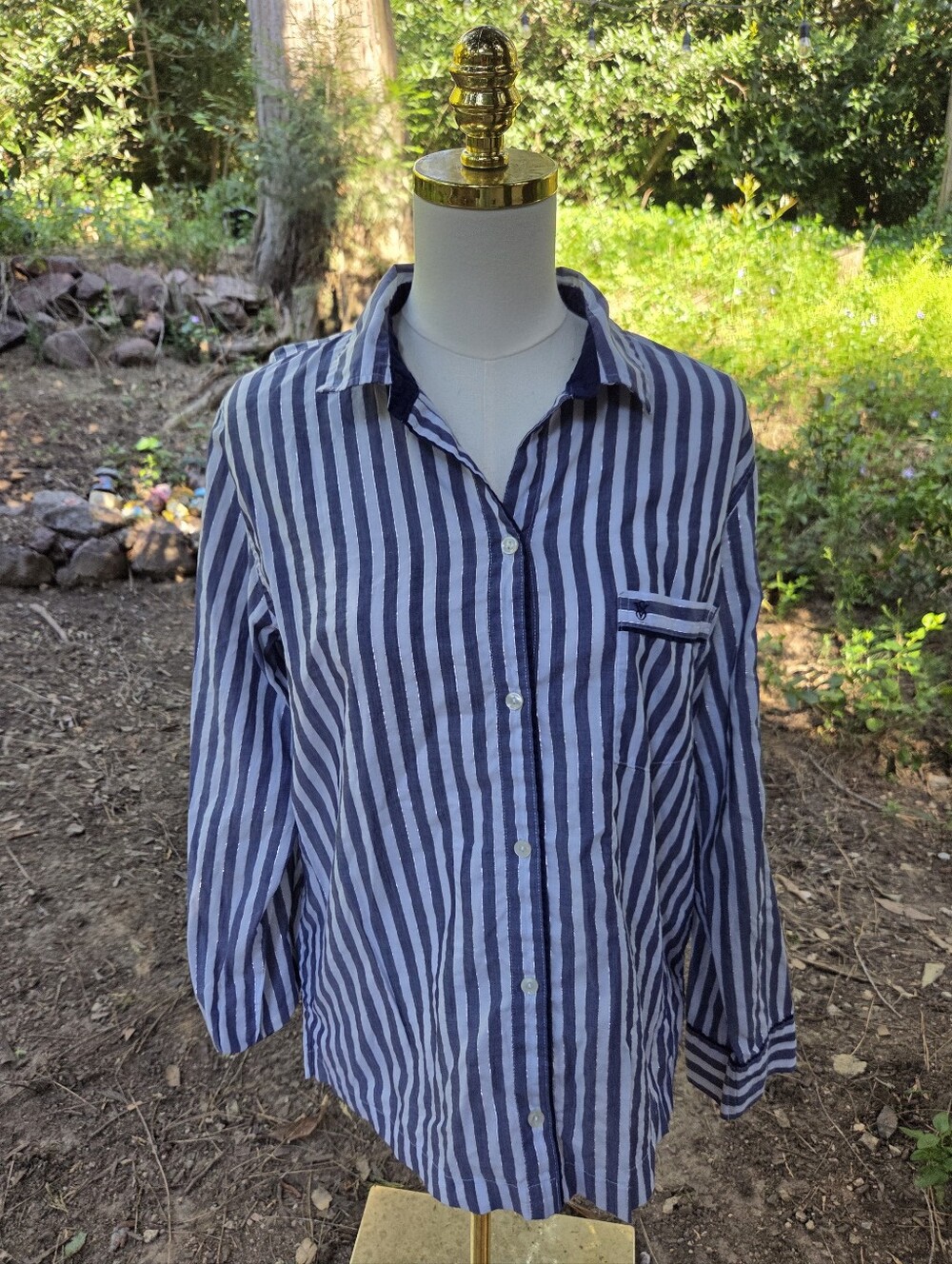 Victorias Secret Blue And White Striped‎ Loungewear Top Size Medium